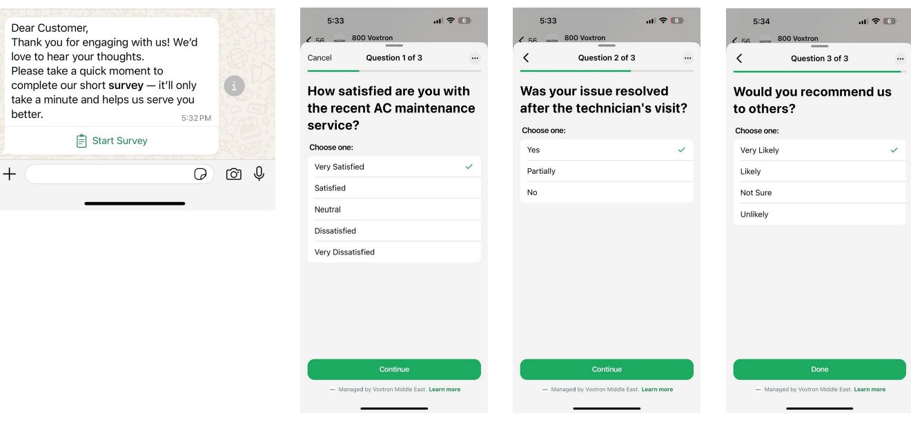 WhatsApp survey and feedback message